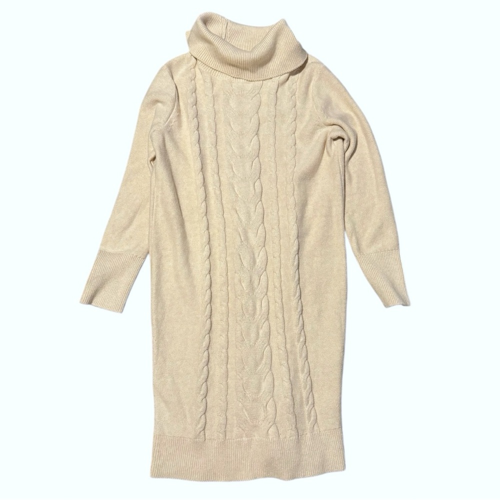 Banana Republic Cable Knit Sweater Dress Long Sleeve Turtleneck Cotton Blend, XS